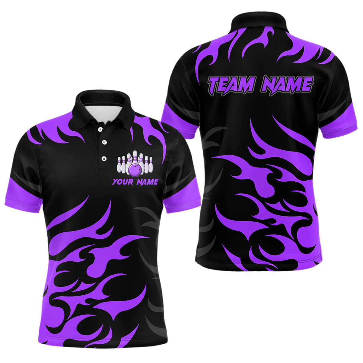 Blisscorners Black and Purple Flame Bowling shirts for Men Custom team bowling jerseys, mens bowling apparel LM1307