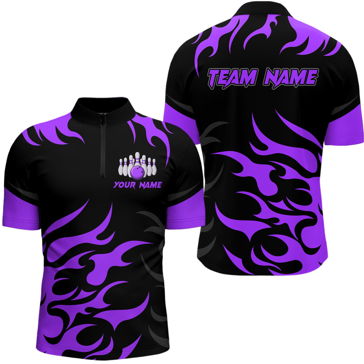 Blisscorners Black and Purple Flame Bowling shirts for Men Custom team bowling jerseys, mens bowling apparel LM1307