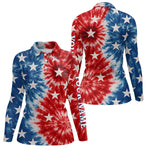 Blisscorners American Flag Tie dye pattern Mens golf polo shirts custom name patriotic golf attire for mens