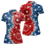 Blisscorners American Flag Tie dye pattern Mens golf polo shirts custom name patriotic golf attire for mens