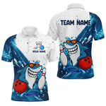 Blisscorners White and Blue Camo Shark Bowling polo, quarter zip shirts for Men Custom funny bowling team shirts MT707