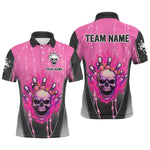 Maxxcorners Black and pink flame skull Bowling Polo, 1/4 Zip Shirt for men Custom Team Bowling League Jersey MT0307