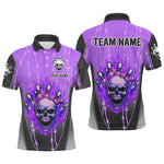 Maxxcorners Black and purple flame skull Bowling Polo, 1/4 Zip Shirt for men Custom Team Bowling League Jersey MT0307