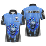 Maxxcorners Black and blue flame skull Bowling Polo, 1/4 Zip Shirt for men Custom Team Bowling League Jersey MT0307