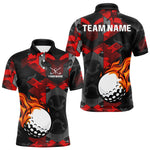 Blisscorners Black and Red Camo Flame Golf Ball Custom Men golf polo shirt, personalized golf top for menLM2206