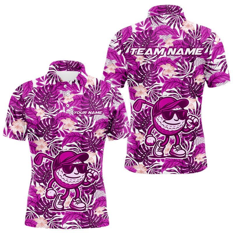 Blisscorners Pink tropical flower leaf pattern funny Golf polo shirts For Men Custom mens golf outfits LM2206