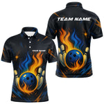 Blisscorners Blue and Yellow Flame Bowling shirts for Men custom bowling team jerseys for mens bowler LM1307