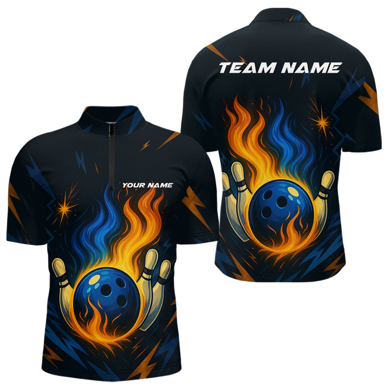 Blisscorners Blue and Yellow Flame Bowling shirts for Men custom bowling team jerseys for mens bowler LM1307