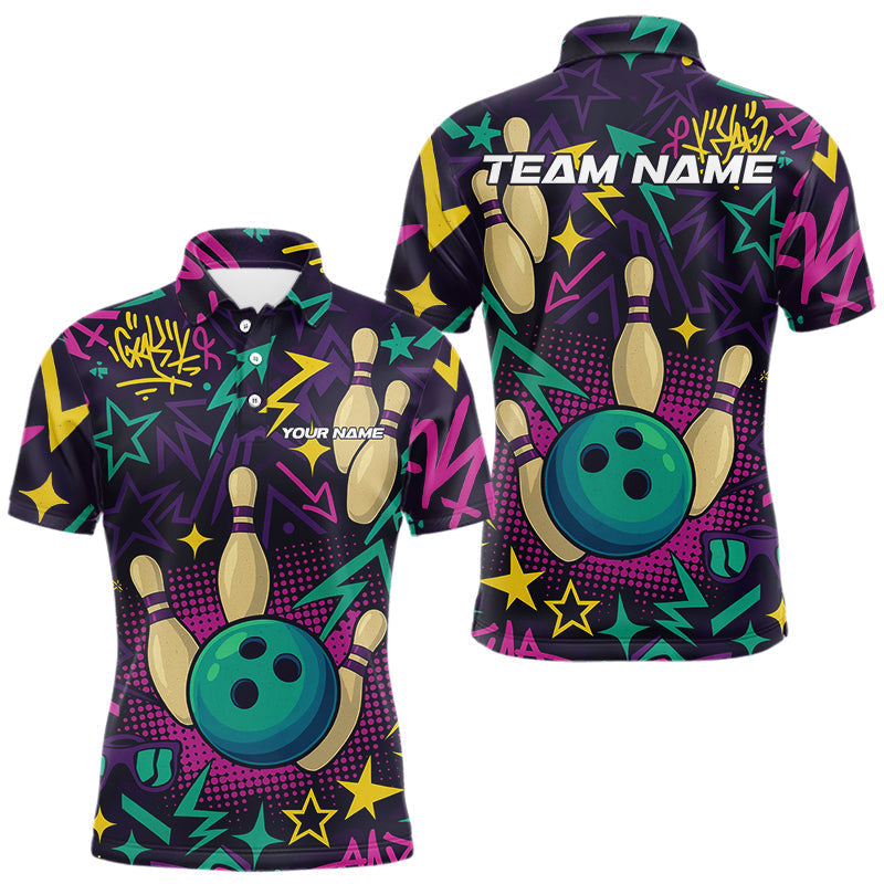 Blisscorners Custom purple graffiti pattern funny Bowling shirts for Men, bowling team league jerseys with Name LM1307