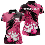 Blisscorners Black and Pink ribbon Bowling shirts for Men Custom breast cancer American flag bowling team jersey MT2306