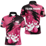 Blisscorners Black and Pink ribbon Bowling shirts for Men Custom breast cancer American flag bowling team jersey MT2306