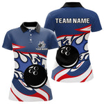 Blisscorners Red, White and Blue Flame bowling ball polo, 1/4 zip shirts for Men Custom patriotic Bowling Outfit