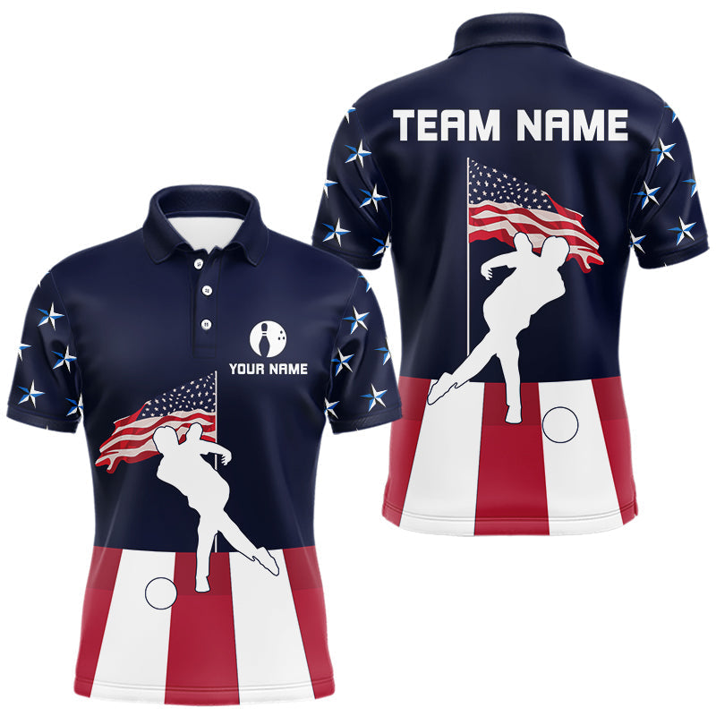 Blisscorners Red, White and Blue American Flag Bowling Team Shirts For Men Custom Patriotic Bowling Jerseys LM1307