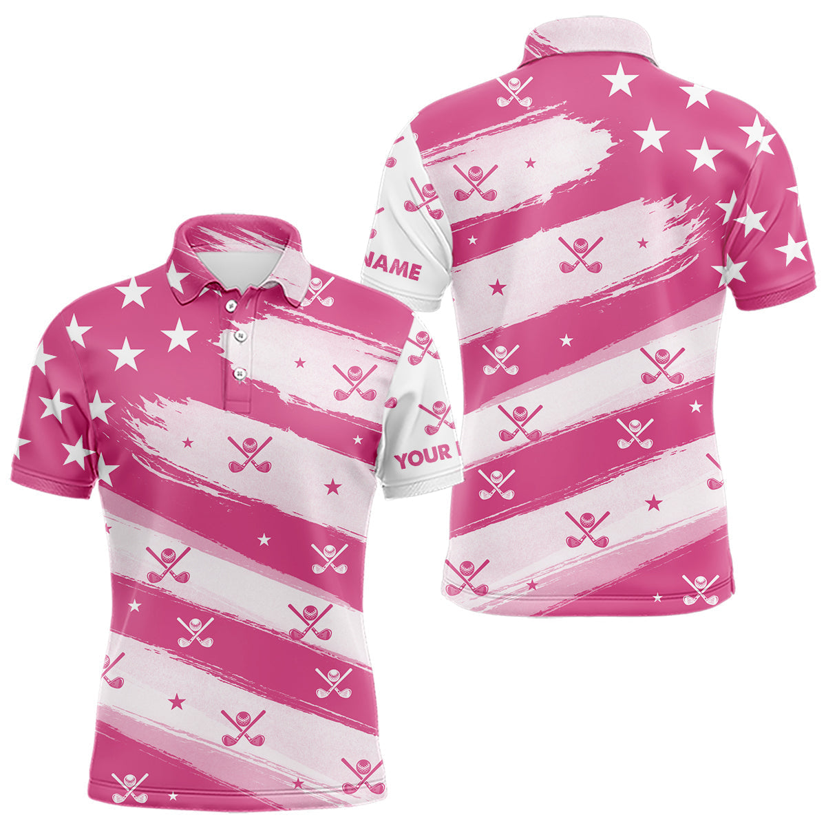 Blisscorners Pink American Flag Men golf polo shirt custom patriotic golf outfits men, cool golf gifts LM2206