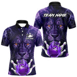 Blisscorners Purple Lightning thunder Flame Lion Bowling Polo, 1/4 Zip shirts for Men Custom bowling team jerseys LM3006