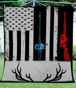 Blisscorners Fishing rod hunting rifle American flag Fleece blanket Hunting Fishing gift ideas