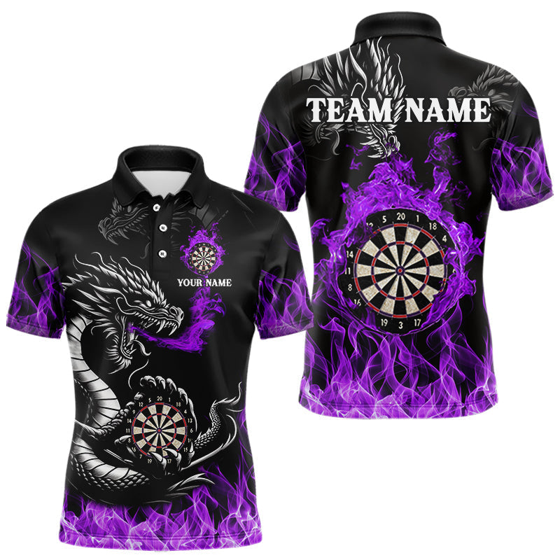 Maxxcorners Personalized Purple Flaming Dragon Dart Shirts For Men Custom Dart Team Jerseys Polo & Quarter Zip MT0307