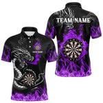 Maxxcorners Personalized Purple Flaming Dragon Dart Shirts For Men Custom Dart Team Jerseys Polo & Quarter Zip MT0307