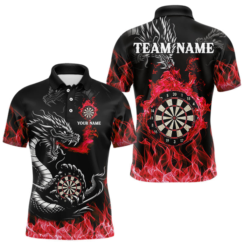Maxxcorners Personalized Red Flaming Dragon Dart Shirts For Men Custom Darts Team Jerseys Polo & Quarter Zip MT0307