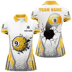 Blisscorners Yellow Funny 9 Ball Pool Crack Billiard Shirt For Women Custom 9 Ball Billiard Team Shirt Pool Jersey