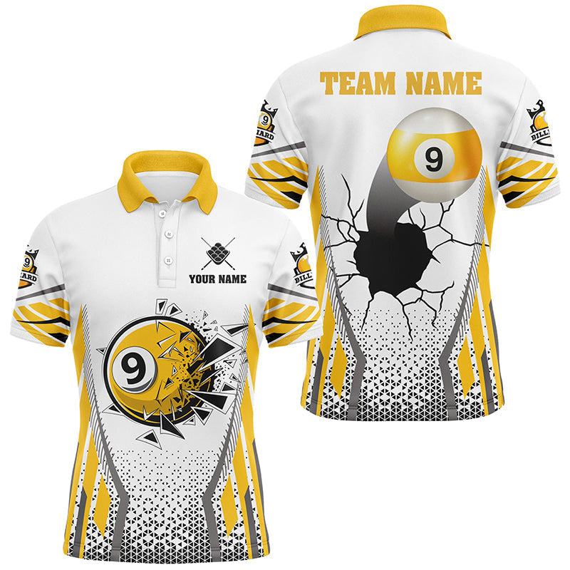Blisscorners Yellow Funny 9 Ball Pool Crack Billiard Shirt For Men Custom 9 Ball Billiard Team Shirt Pool Jersey