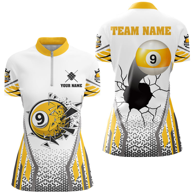 Blisscorners Yellow Funny 9 Ball Pool Crack Billiard Shirt For Women Custom 9 Ball Billiard Team Shirt Pool Jersey