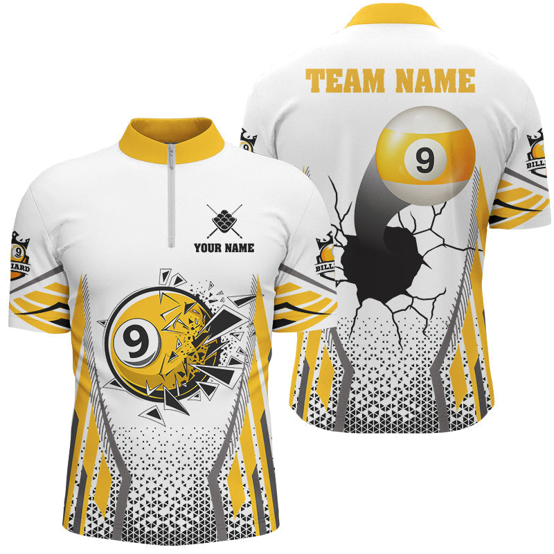 Blisscorners Yellow Funny 9 Ball Pool Crack Billiard Shirt For Men Custom 9 Ball Billiard Team Shirt Pool Jersey
