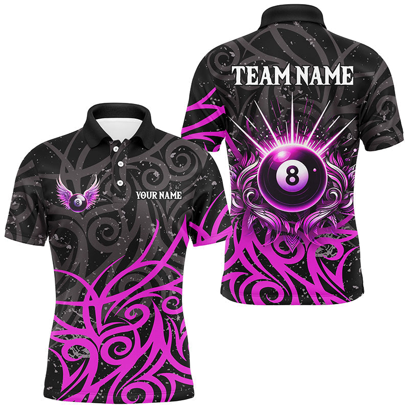 Blisscorners Purple 8 Ball Pool Wings Swirl Pattern Custom Billiard Shirts For Men Unique Billiard Jerseys