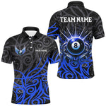Blisscorners Blue 8 Ball Pool Wings Swirl Pattern Custom Billiard Shirts For Men Unique Billiard Jerseys