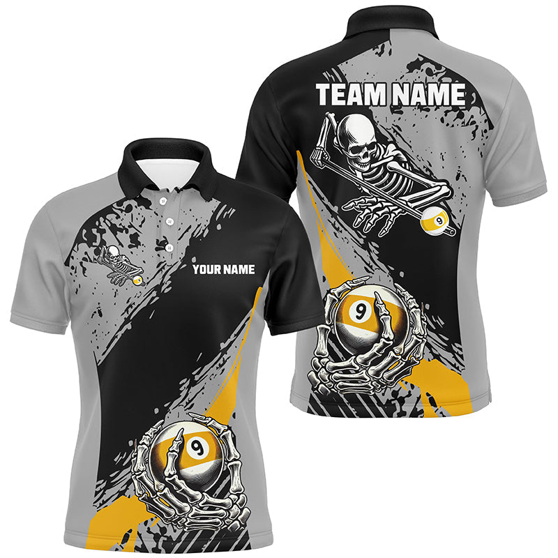 Blisscorners 9 Ball Skeleton Custom Billiard Polo 1/4 Zip Shirts For Men, Funny 9 Ball Pool Billiard Jersey