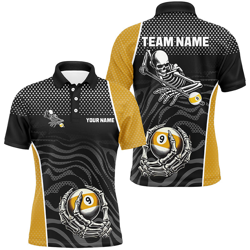 Blisscorners 9 Ball Skeleton Custom Billiard Polo & 1/4 Zip Shirts For Men, Funny 9 Ball Pool Billiard Jerseys