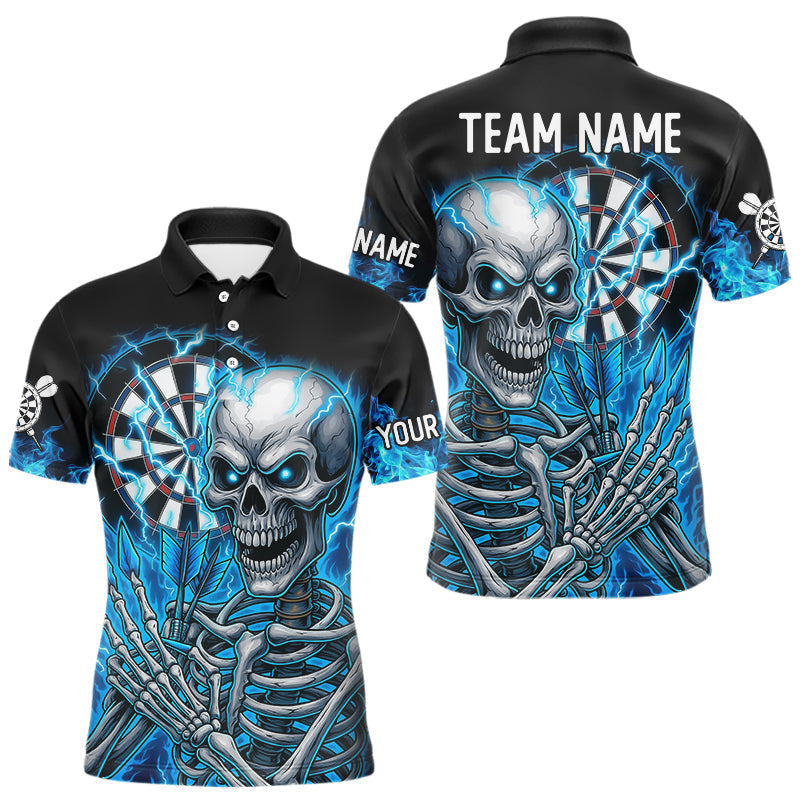Blisscorners Blue Flaming Lightning Skeleton Darts Shirt For Men Custom Darts Jersey Team Polo & Quarter Zip MT1007