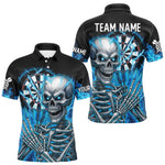 Blisscorners Blue Flaming Lightning Skeleton Darts Shirt For Men Custom Darts Jersey Team Polo & Quarter Zip MT1007