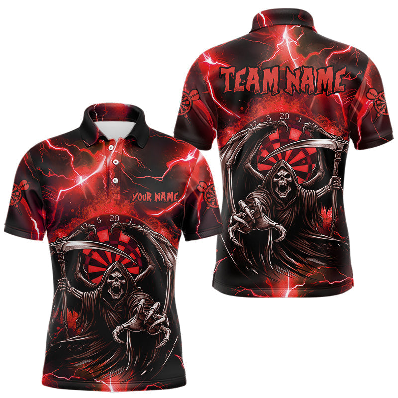 Blisscorners Personalized Red Grim Reaper Custom Thunder Lightning Men Dart Shirts, 3D Darts Team Jerseys