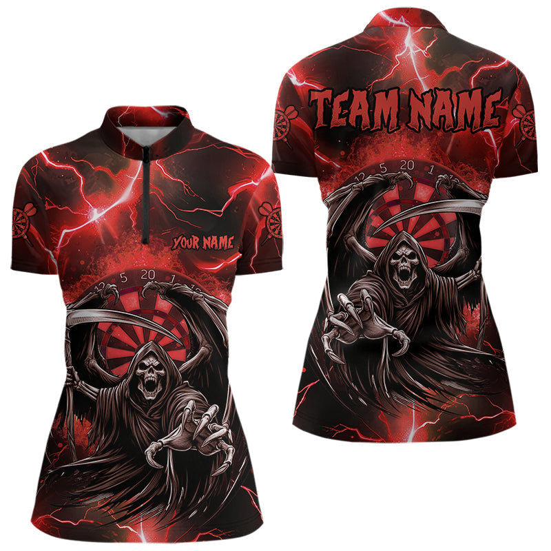 Blisscorners Personalized Red Grim Reaper Custom Thunder Lightning Men Dart Shirts, 3D Darts Team Jerseys