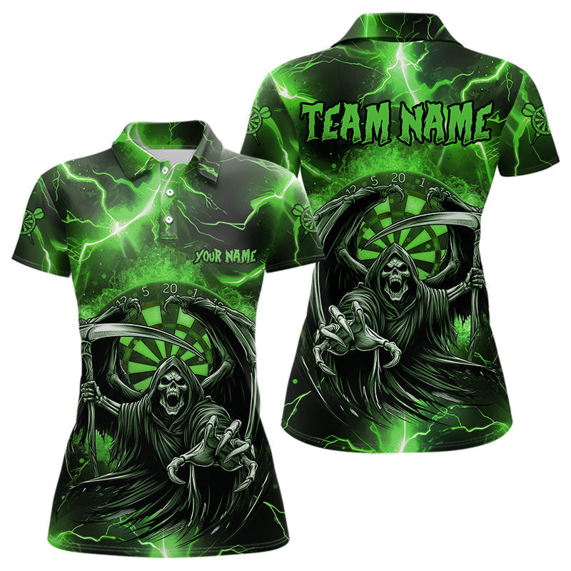 Blisscorners Personalized Green Grim Reaper Custom Thunder Lightning Men Dart Shirts, 3D Darts Team Jerseys