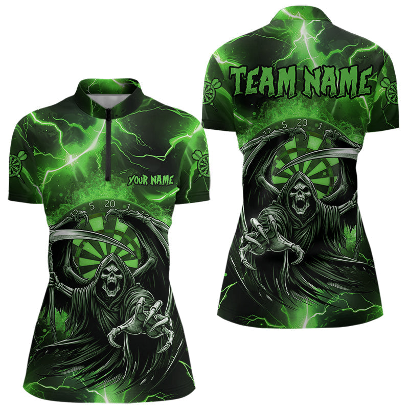 Blisscorners Personalized Green Grim Reaper Custom Thunder Lightning Men Dart Shirts, 3D Darts Team Jerseys