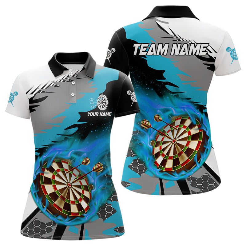 Blisscorners Blue Dartboard Fire Flame Paint Splash Dart Shirt Polo & 1/4 Zip For Men Custom Dart Team Jersey MT1706