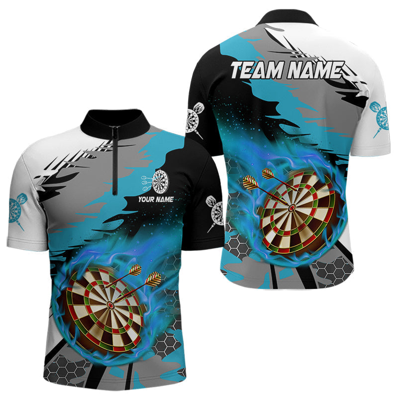 Blisscorners Blue Dartboard Fire Flame Paint Splash Dart Shirt Polo & 1/4 Zip For Men Custom Dart Team Jersey MT1706