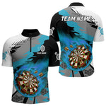 Blisscorners Blue Dartboard Fire Flame Paint Splash Dart Shirt Polo & 1/4 Zip For Men Custom Dart Team Jersey MT1706