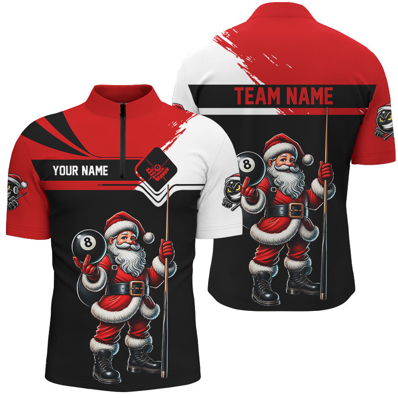 Blisscorners Black And Red Santa Christmas Billiard Shirts For Men Custom Funny Xmas Billiard Jerseys Outfit