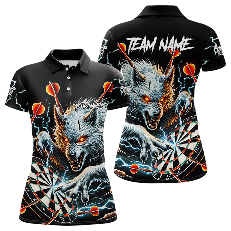 Blisscorners Personalized Wolf Thunder Lightning Darts Polo, Quarter Zip Custom Dart Shirts For Men Darts Jersey