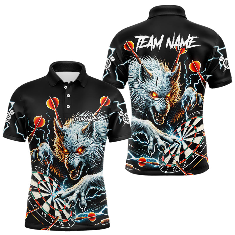 Blisscorners Personalized Wolf Thunder Lightning Darts Polo, Quarter Zip Custom Dart Shirts For Men Darts Jersey