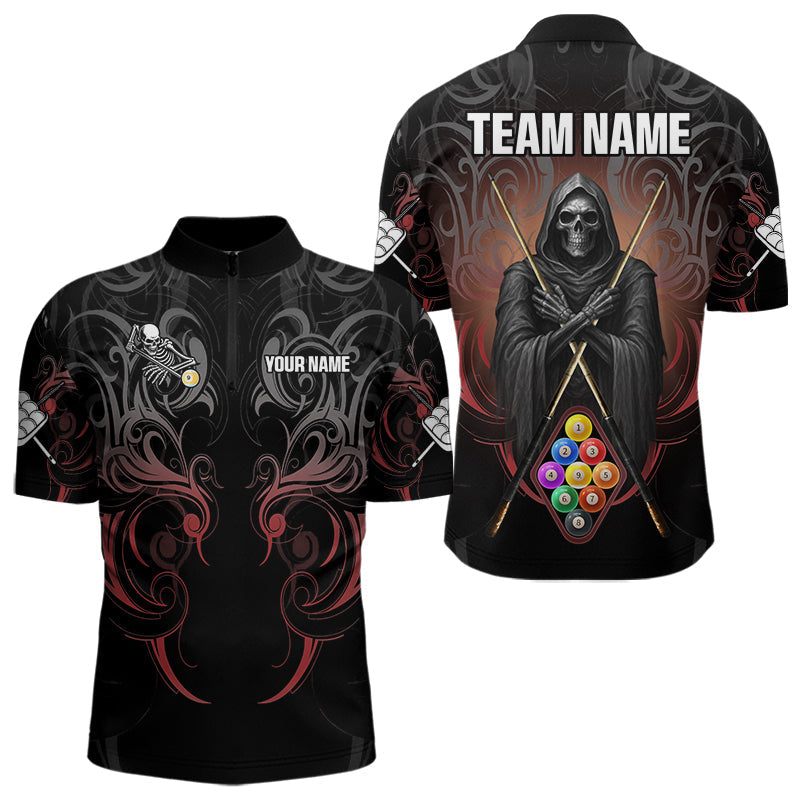 Blisscorners Personalized 9 Ball Tribal Billiard Shirts For Men Custom Grim Reaper 9 Ball Pool Team Jerseys LM2206