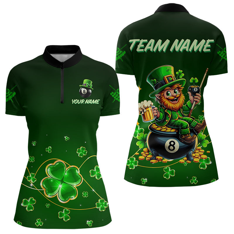 Blisscorners Personalized Funny Green Luckiest Shamrock Men Billiard Shirt Custom St Patrick Day Billiard Jersey
