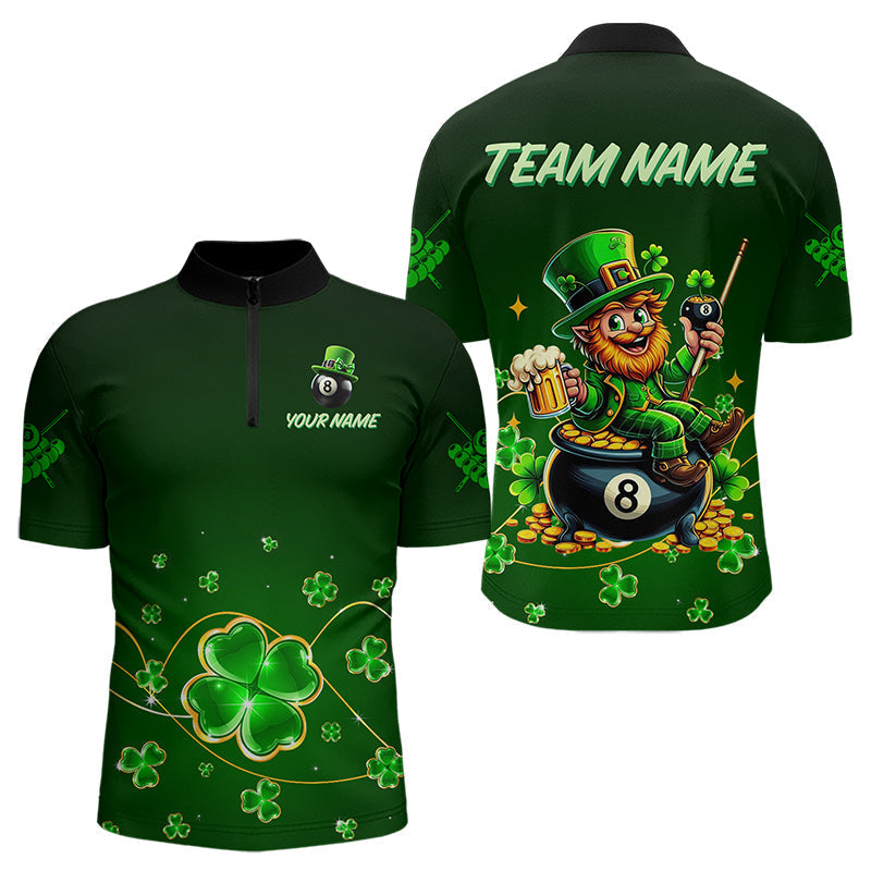 Blisscorners Personalized Funny Green Luckiest Shamrock Men Billiard Shirt Custom St Patrick Day Billiard Jersey