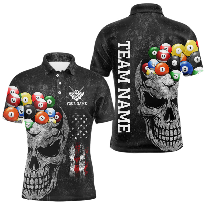 Blisscorners Personalized Grunge Skull Billiard Shirt For Men Custom Patriotic American Flag Pool Team Jerseys LM2206