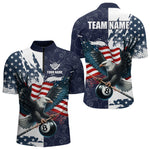 Blisscorners Personalized American Flag Eagle Men Billiard Shirt Custom Patriotic 8 Ball Pool Team Jersey |Navy LM1307
