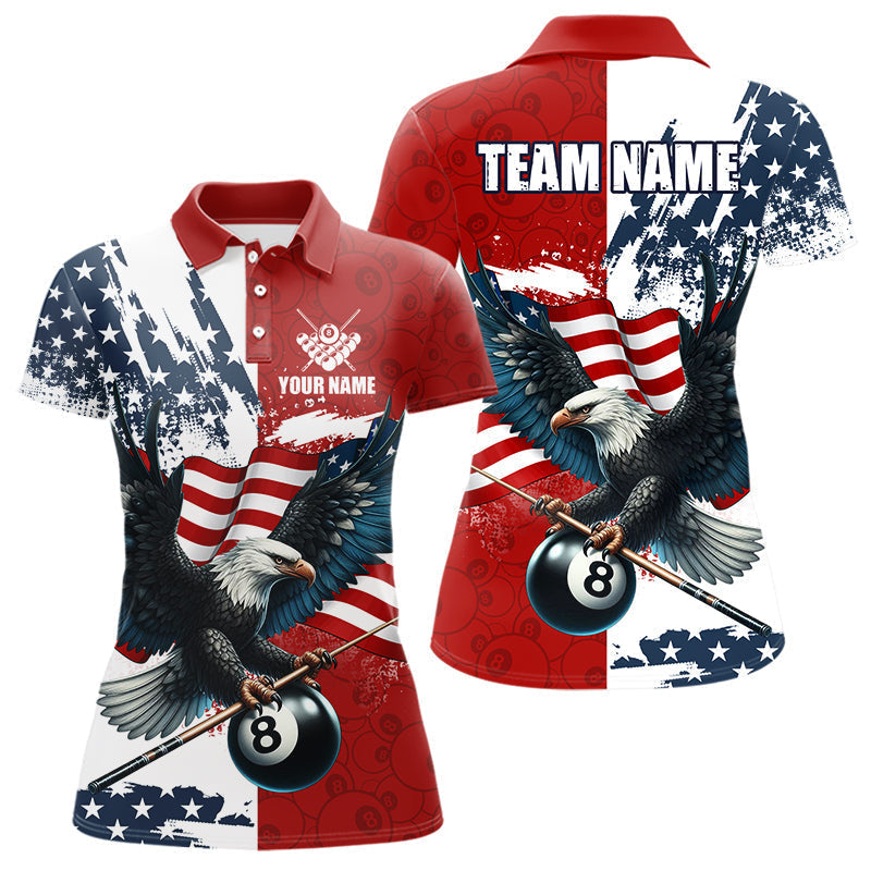 Blisscorners Personalized American Flag Eagle Men Billiard Shirt Custom Patriotic 8 Ball Pool Team Jersey |Red LM1307