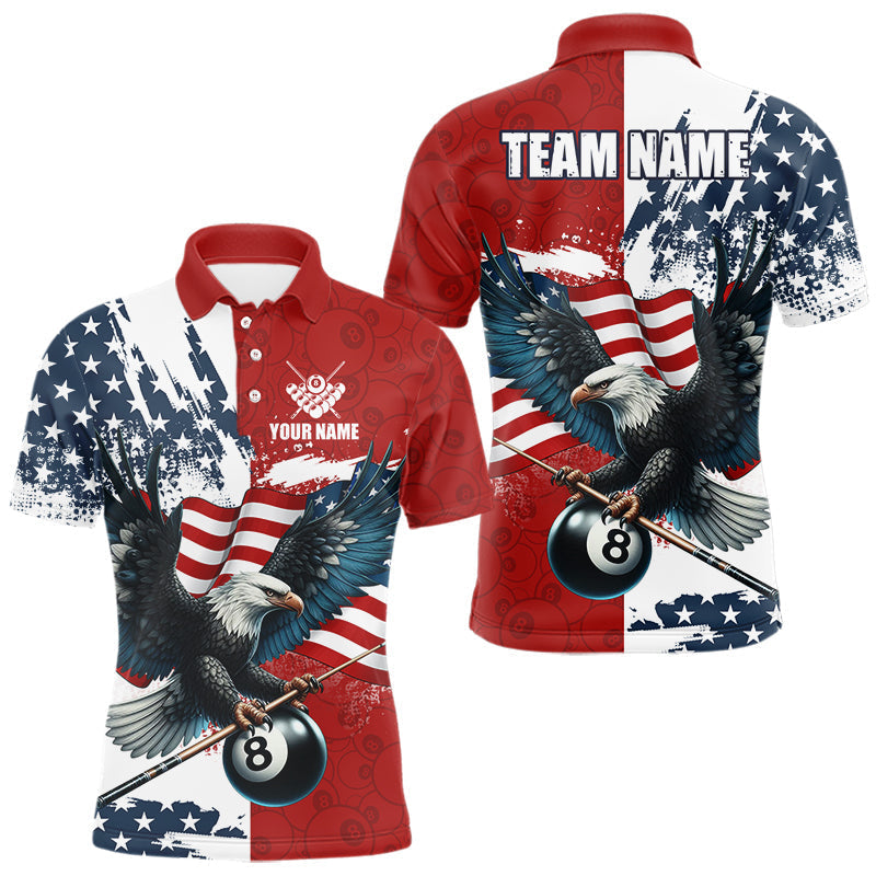 Blisscorners Personalized American Flag Eagle Men Billiard Shirt Custom Patriotic 8 Ball Pool Team Jersey |Red LM1307